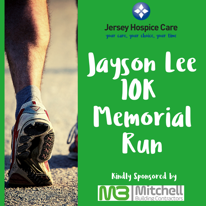 Image showing Jayson Lee poster, green and white with text and a photo of runners leg
