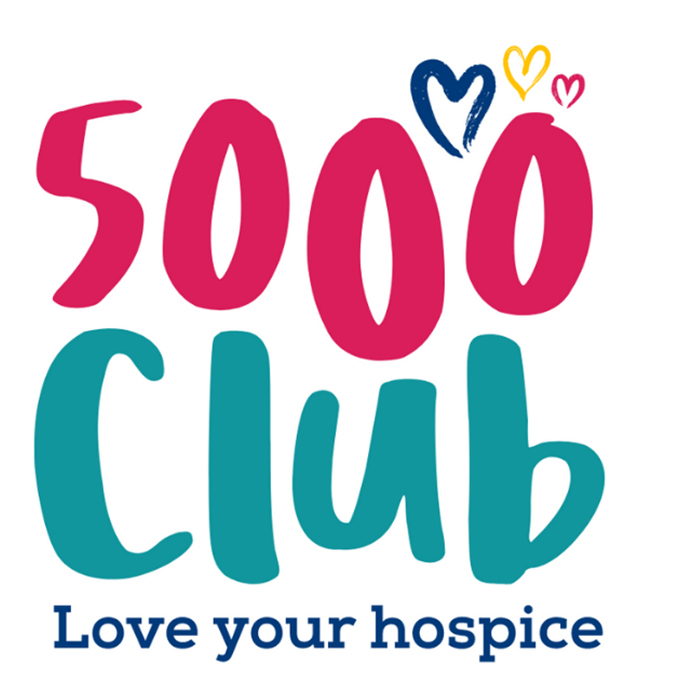 logo of 5000 club, blue and pink with hearts